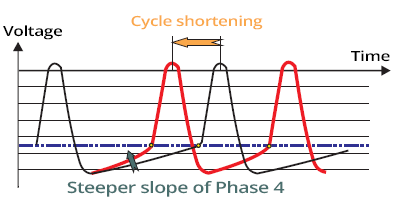 Sa node cycle shortening via funny current